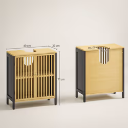 HOMCOM Under Sink Bathroom Cabinet, Bamboo Sink Storage Cabinet Slat Doors - Additional view 7