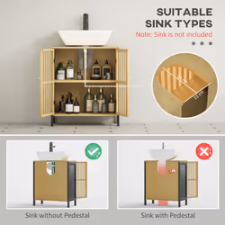HOMCOM Under Sink Bathroom Cabinet, Bamboo Sink Storage Cabinet Slat Doors - Additional view 8