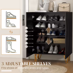 HOMCOM Shoe Storage Cabinet with Soft-Close Hinges and Adjust Shelves, Black - Additional view 5