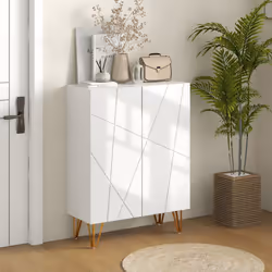 HOMCOM Shoe Storage Cabinet with Soft-Close Hinges and Adjust Shelves, White