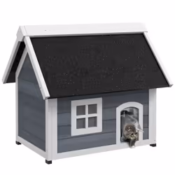 PawHut Outdoor Feral Cat House with Openable Asphalt Roof - Grey