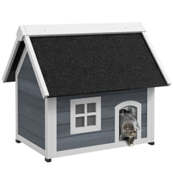 PawHut Outdoor Feral Cat House with Openable Asphalt Roof - Grey