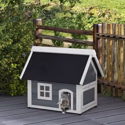 PawHut Outdoor Feral Cat House with Openable Asphalt Roof - Grey - Additional view 10