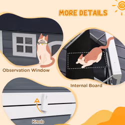 PawHut Outdoor Feral Cat House with Openable Asphalt Roof - Grey - Additional view 4
