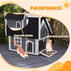 PawHut Outdoor Feral Cat House with Openable Asphalt Roof - Grey - Additional view 8