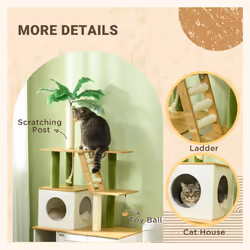 PawHut 2-in-1 Hidden Litter Box with Green Leaf Cat Tree, Indoor - Oak