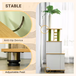 PawHut 2-in-1 Hidden Litter Box with Green Leaf Cat Tree, Indoor - Oak - Additional view 5