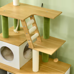 PawHut 2-in-1 Hidden Litter Box with Green Leaf Cat Tree, Indoor - Oak - Additional view 6