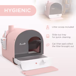 PawHut Cat Litter Box Kitten Litter Tray w/ Lid, Scoop, Filter, Flap Door, Pink - Additional view 4