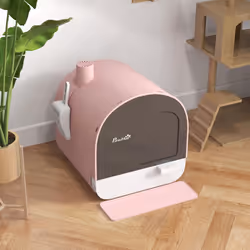 PawHut Cat Litter Box Kitten Litter Tray w/ Lid, Scoop, Filter, Flap Door, Pink - Additional view 7
