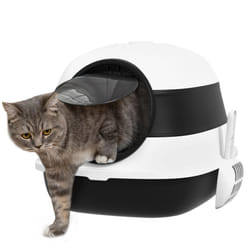 PawHut Foldable Cat Litter Tray Hooded Cat Litter Box w/ High Side, Black