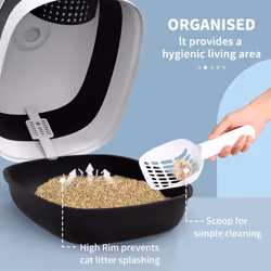 PawHut Foldable Cat Litter Tray Hooded Cat Litter Box w/ High Side, Black - Additional view 4