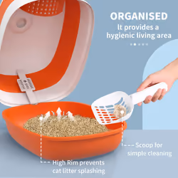 PawHut Foldable Cat Litter Tray Hooded Cat Litter Box w/ High Side, Orange