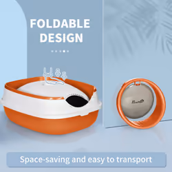 PawHut Foldable Cat Litter Tray Hooded Cat Litter Box w/ High Side, Orange - Additional view 5