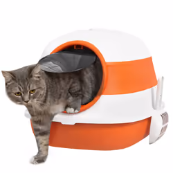 PawHut Foldable Cat Litter Tray Hooded Cat Litter Box w/ High Side, Orange - Additional view 8