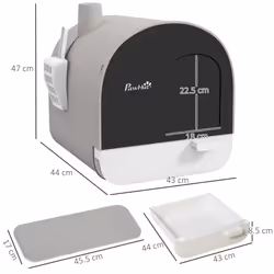 PawHut Cat Litter Box Kitten Litter Tray w/ Lid, Scoop, Filter, Flap Door, Grey
