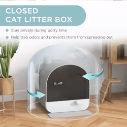 PawHut Cat Litter Box Kitten Litter Tray w/ Lid, Scoop, Filter, Flap Door, Grey - Additional view 4