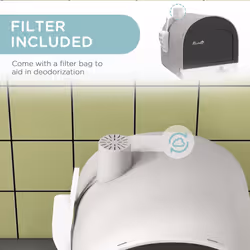 PawHut Cat Litter Box Kitten Litter Tray w/ Lid, Scoop, Filter, Flap Door, Grey - Additional view 5