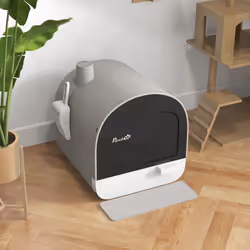 PawHut Cat Litter Box Kitten Litter Tray w/ Lid, Scoop, Filter, Flap Door, Grey - Additional view 8
