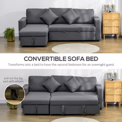 HOMCOM Corner Sofa Bed with Storage, 3 Seater Pull Out Sofa Bed, Dark Grey