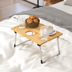 HOMCOM Foldable Wine Table, Bamboo Picnic Table with Bottle Holder, Glass Holder