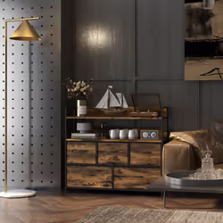 HOMCOM Bedroom Chest of Drawers 5 Drawer Dresser w/ Shelves, Rustic Brown - Additional view 5