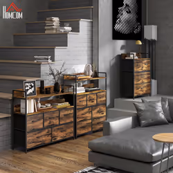 HOMCOM Bedroom Chest of Drawers 5 Drawer Dresser w/ Shelves, Rustic Brown - Additional view 7