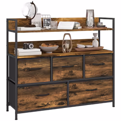 HOMCOM Bedroom Chest of Drawers 5 Drawer Dresser w/ Shelves, Rustic Brown - Additional view 8