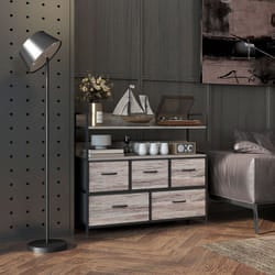 HOMCOM Bedroom Chest of Drawers 5 Drawer Dresser w/ Shelves, Grey Wood Effect