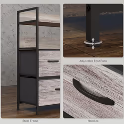 HOMCOM Bedroom Chest of Drawers 5 Drawer Dresser w/ Shelves, Grey Wood Effect - Additional view 5