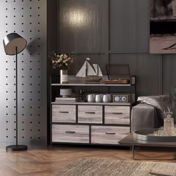 HOMCOM Bedroom Chest of Drawers 5 Drawer Dresser w/ Shelves, Grey Wood Effect - Additional view 7