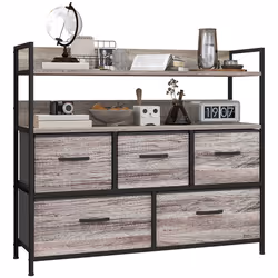 HOMCOM Bedroom Chest of Drawers 5 Drawer Dresser w/ Shelves, Grey Wood Effect - Additional view 8
