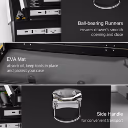 HOMCOM Lockable Metal Tool Chest w/ 6 Drawer, Ball Bearing Runners, Black - Additional view 4