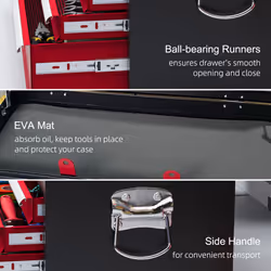 HOMCOM Lockable Metal Tool Chest w/ 6 Drawer, Ball Bearing Runners, Red - Additional view 4
