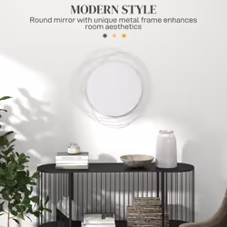 HOMCOM Metal Wall Art 65cm Round Mirror for Living Room Dining Room Silver