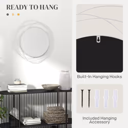 HOMCOM Metal Wall Art 65cm Round Mirror for Living Room Dining Room Silver - Additional view 5