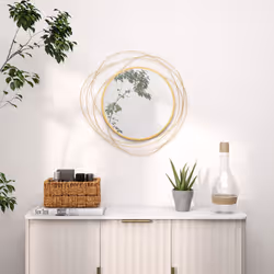HOMCOM Metal Wall Art 65cm Round Mirror for Living Room Dining Room Gold Tone
