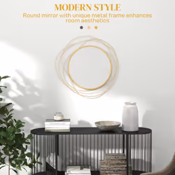 HOMCOM Metal Wall Art 65cm Round Mirror for Living Room Dining Room Gold Tone