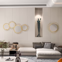 HOMCOM Metal Wall Art 65cm Round Mirror for Living Room Dining Room Gold Tone - Additional view 4