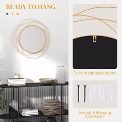 HOMCOM Metal Wall Art 65cm Round Mirror for Living Room Dining Room Gold Tone - Additional view 5