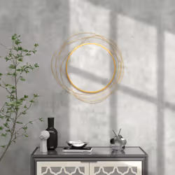 HOMCOM Metal Wall Art 65cm Round Mirror for Living Room Dining Room Gold Tone - Additional view 6