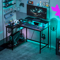 HOMCOM L Shaped Desk with LED Lights Reversible Corner Gaming Desk with Storage