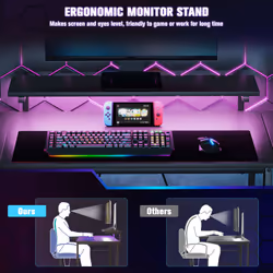 HOMCOM L Shaped Desk with LED Lights Reversible Corner Gaming Desk with Storage