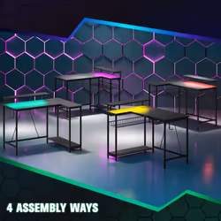 HOMCOM L Shaped Desk with LED Lights Reversible Corner Gaming Desk with Storage - Additional view 4