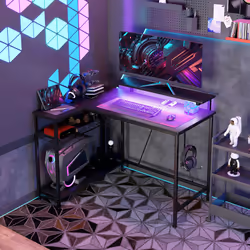 HOMCOM L Shaped Desk with LED Lights Reversible Corner Gaming Desk with Storage - Additional view 7