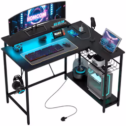HOMCOM L Shaped Desk with LED Lights Reversible Corner Gaming Desk with Storage - Additional view 8