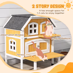 PawHut Outdoor Cat House Cat Shelter w/ Openable Asphalt Roof, Escape Doors