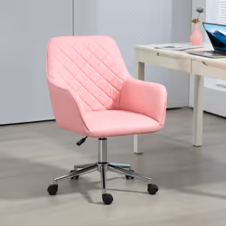 Vinsetto Home Office Chair Leather-Feel Fabric Swivel Chair with Armrests Pink