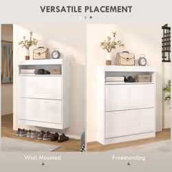 HOMCOM Wall Mounted or Freestanding Shoe Cabinet with 2 Flip Drawers, White