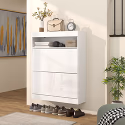 HOMCOM Wall Mounted or Freestanding Shoe Cabinet with 2 Flip Drawers, White - Additional view 5